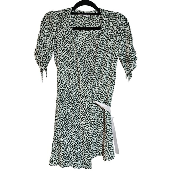 Reformation Green White Floral Wrap Dress Tie Sleeves Lightweight Women's Size S - Picture 3 of 15